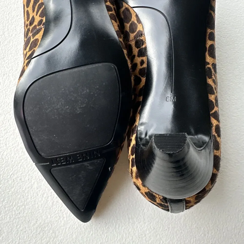 Nine West Women's Size 8 Pumps Leopard Animal Print Pointed Toe Kitten Heel